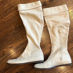 Chanel cream flat boots